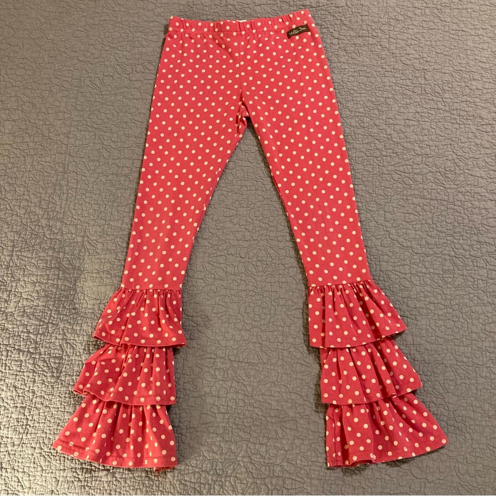 Matilda Jane Coral Polka Dot Tiered Ruffle Leggings girls size 8 pants